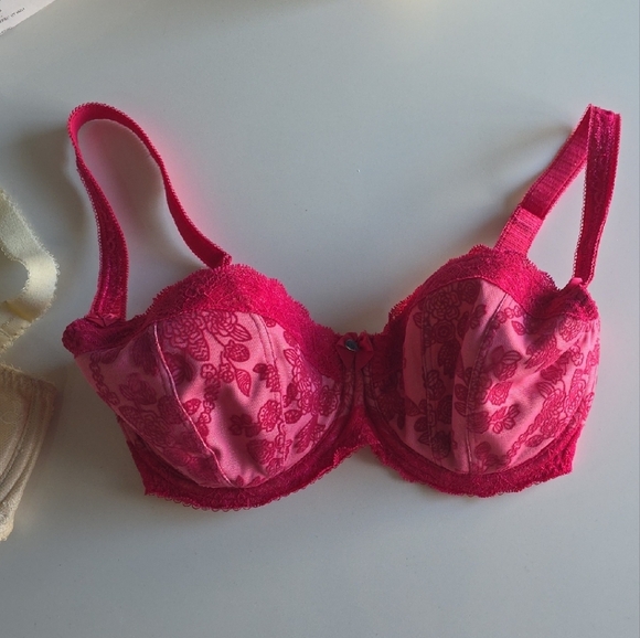 2 Fantasie Mae Hot Pink & Ivory Lace Underwire Bras - 30H US *Valentine's Sexy - Picture 7 of 16